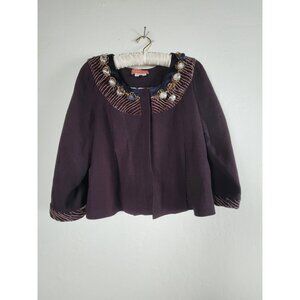 Vintage Pazuki Embellished Purple Velvet Trim  Small Statement Designer Coat